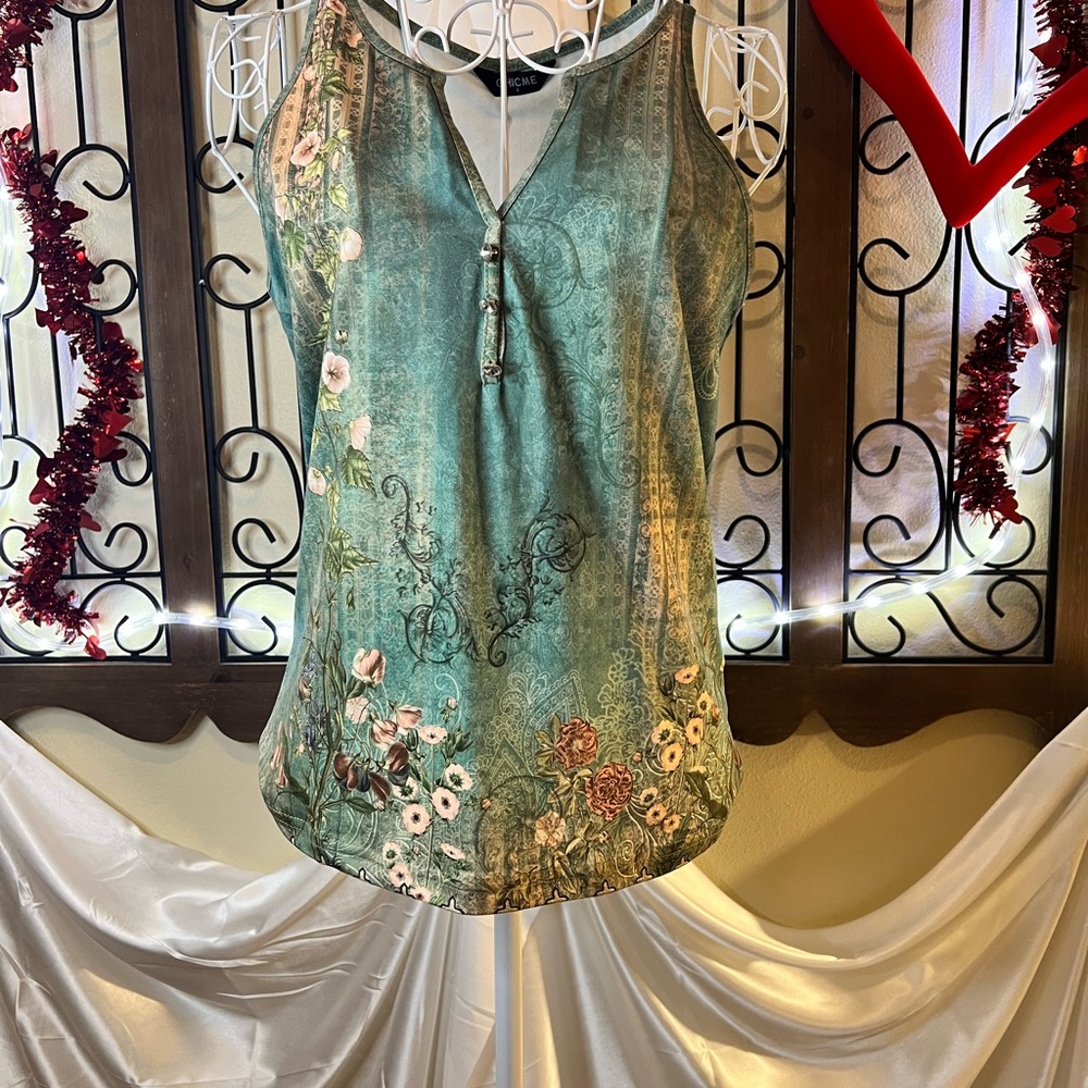Chic Floral Teal Tank Top